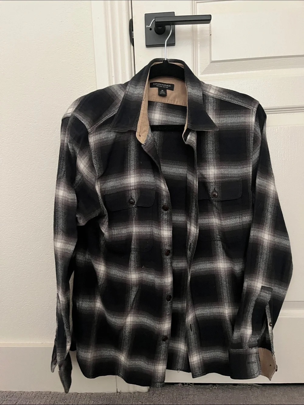 Banana Republic Black and White Plaid Button-Down Shirt